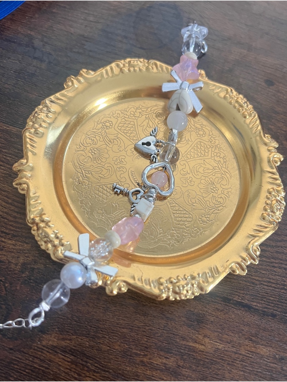 Delicate Pink Beaded Charm Bracelet - Women Jewelry